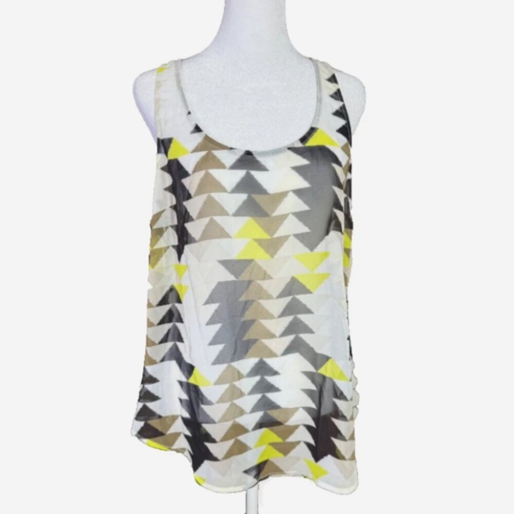 Old Navy Green White Black Geometric Sheer Tank Top Blouse L NWT‎